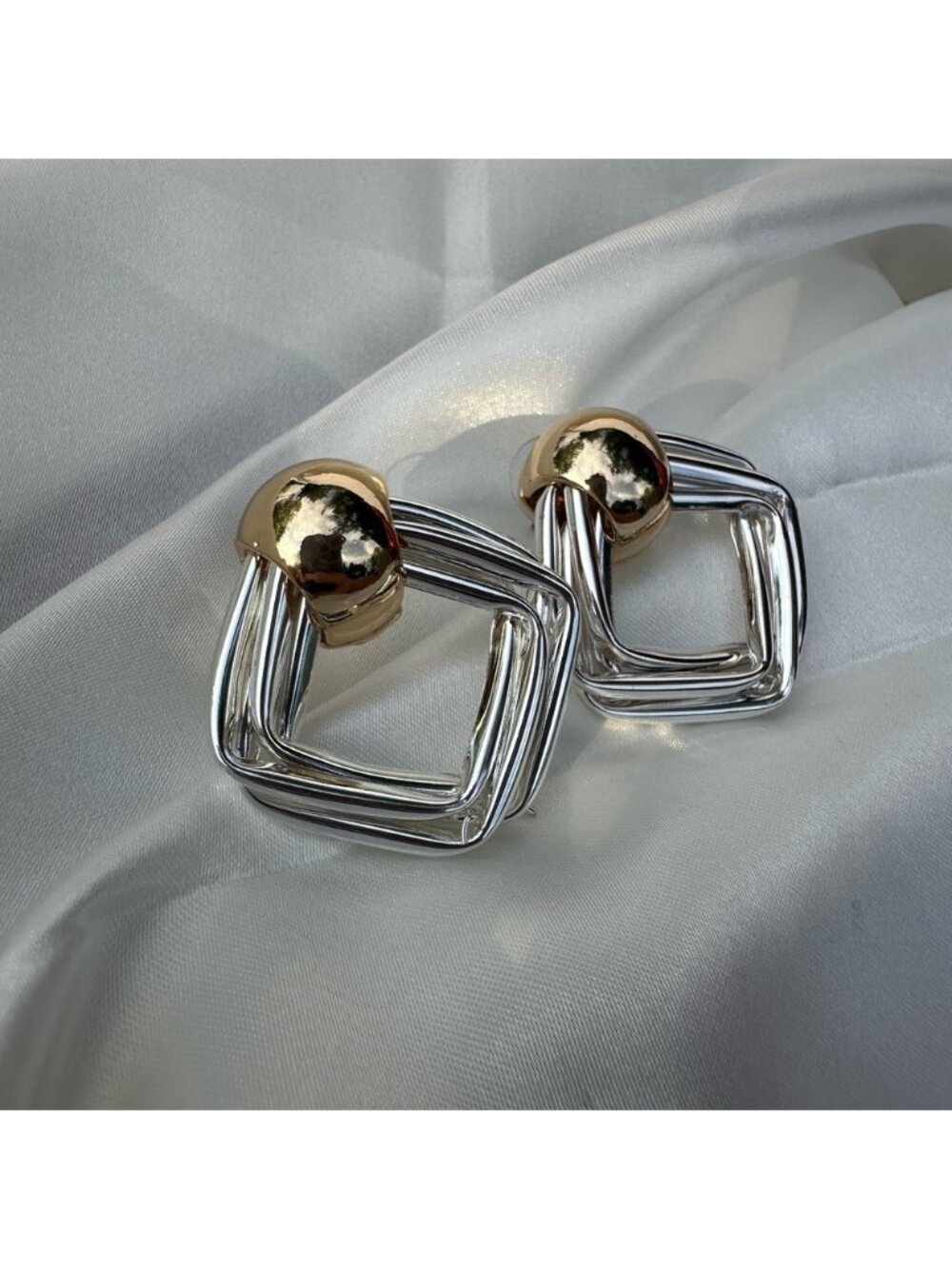 Elegant Gold and Silver Geometric Earrings